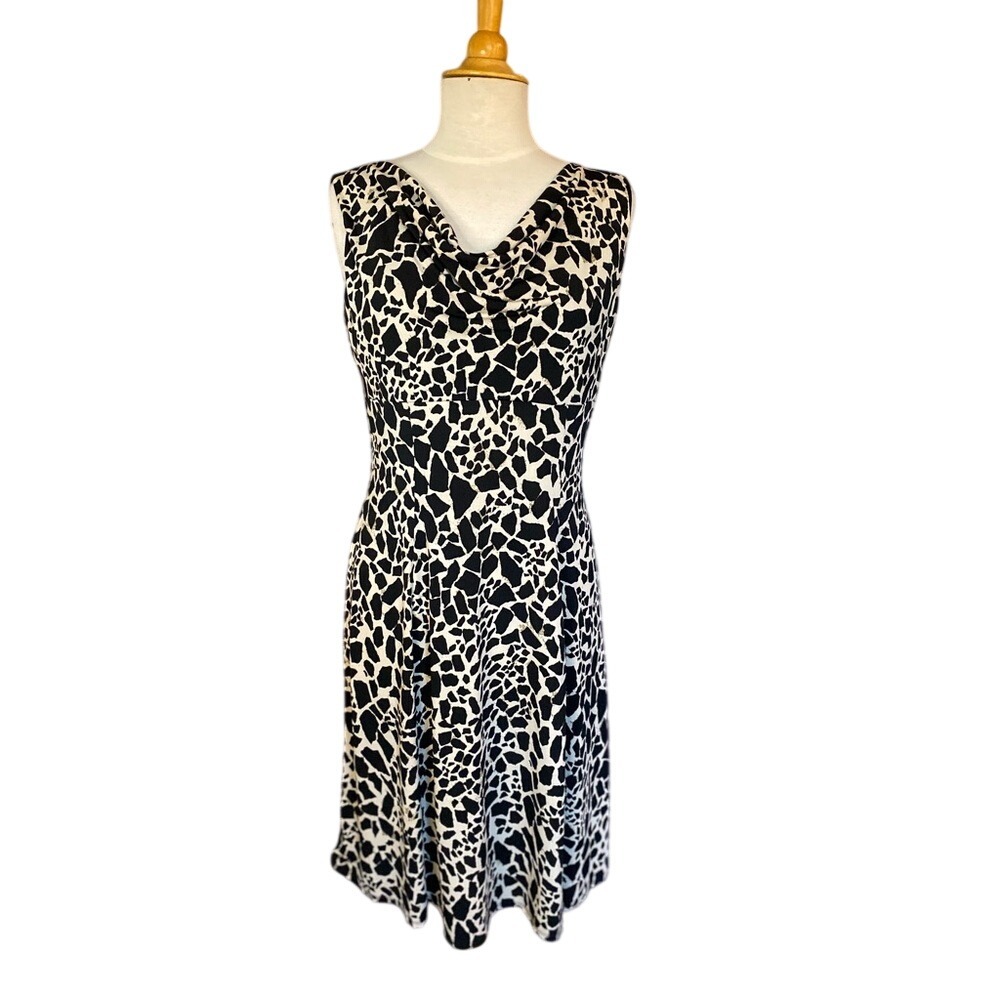 Jones Studio Womens Black White Abstract Animal Print Cowl Neck Dress P71M4E8209